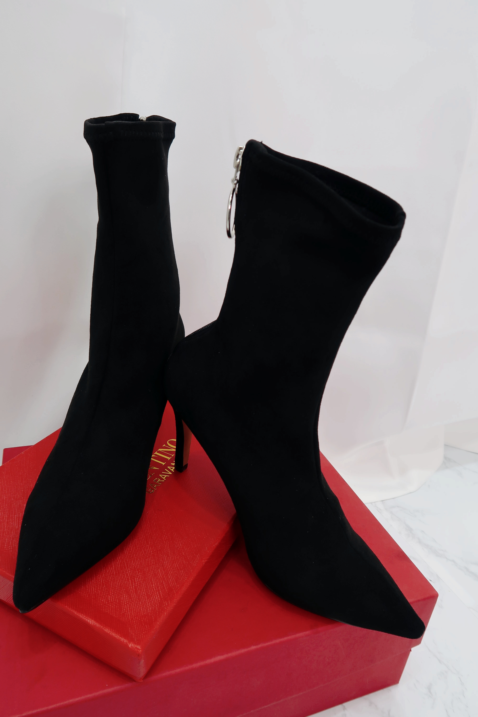 Suede span angle short boots heels 2color woman zi