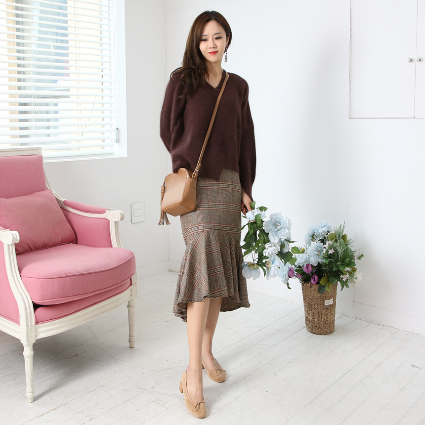 Long Mermaid Check Unhair Winter Attire Look Skirt