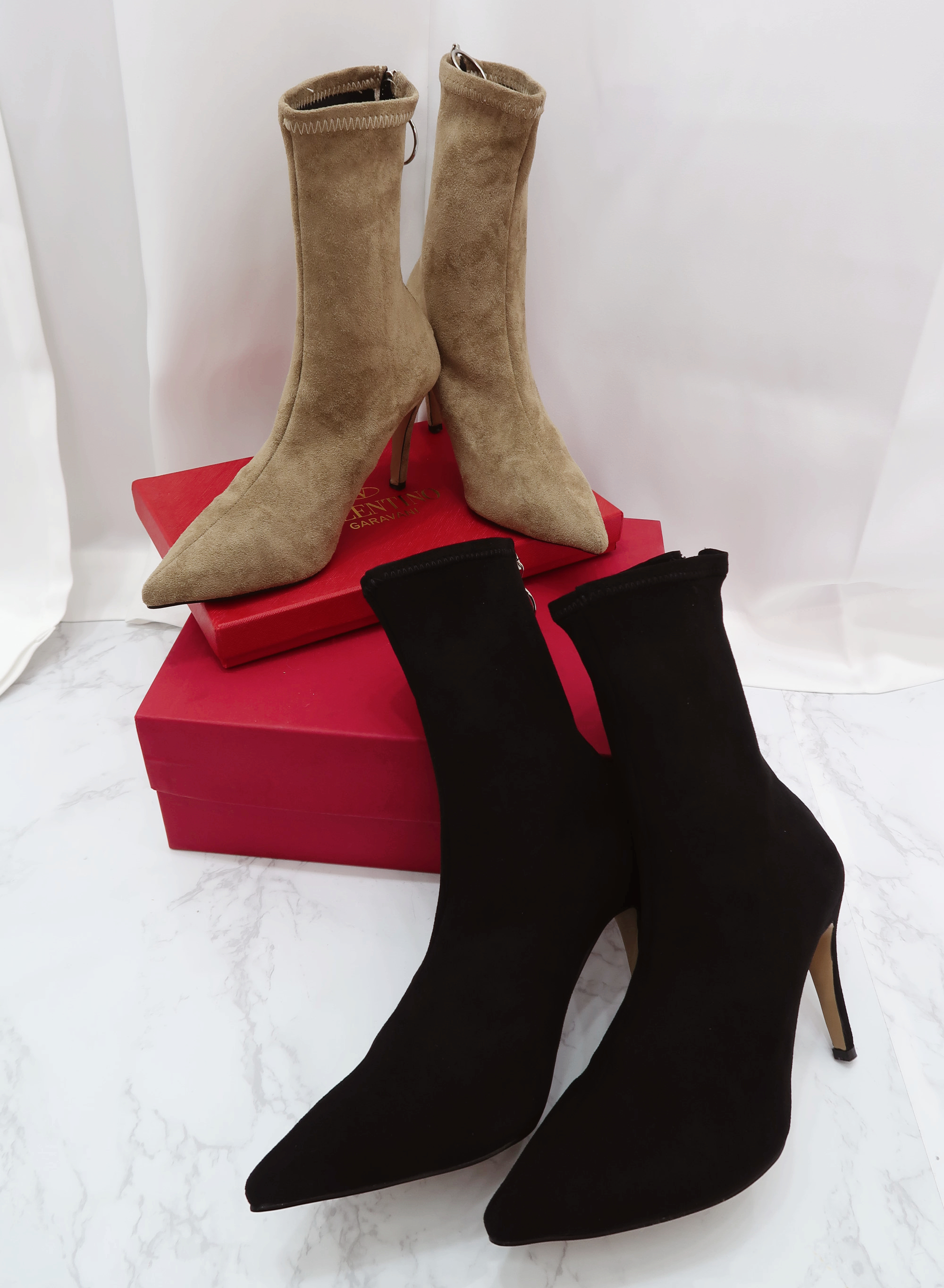 Suede span angle short boots heels 2color woman zi