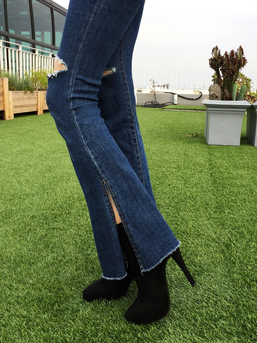 Jeans Fit Suede Angle Boots Cheil Hill Heels Over 
