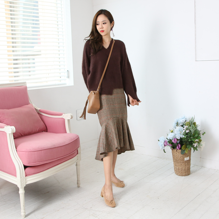 Long Mermaid Check Unhair Winter Attire Look Skirt