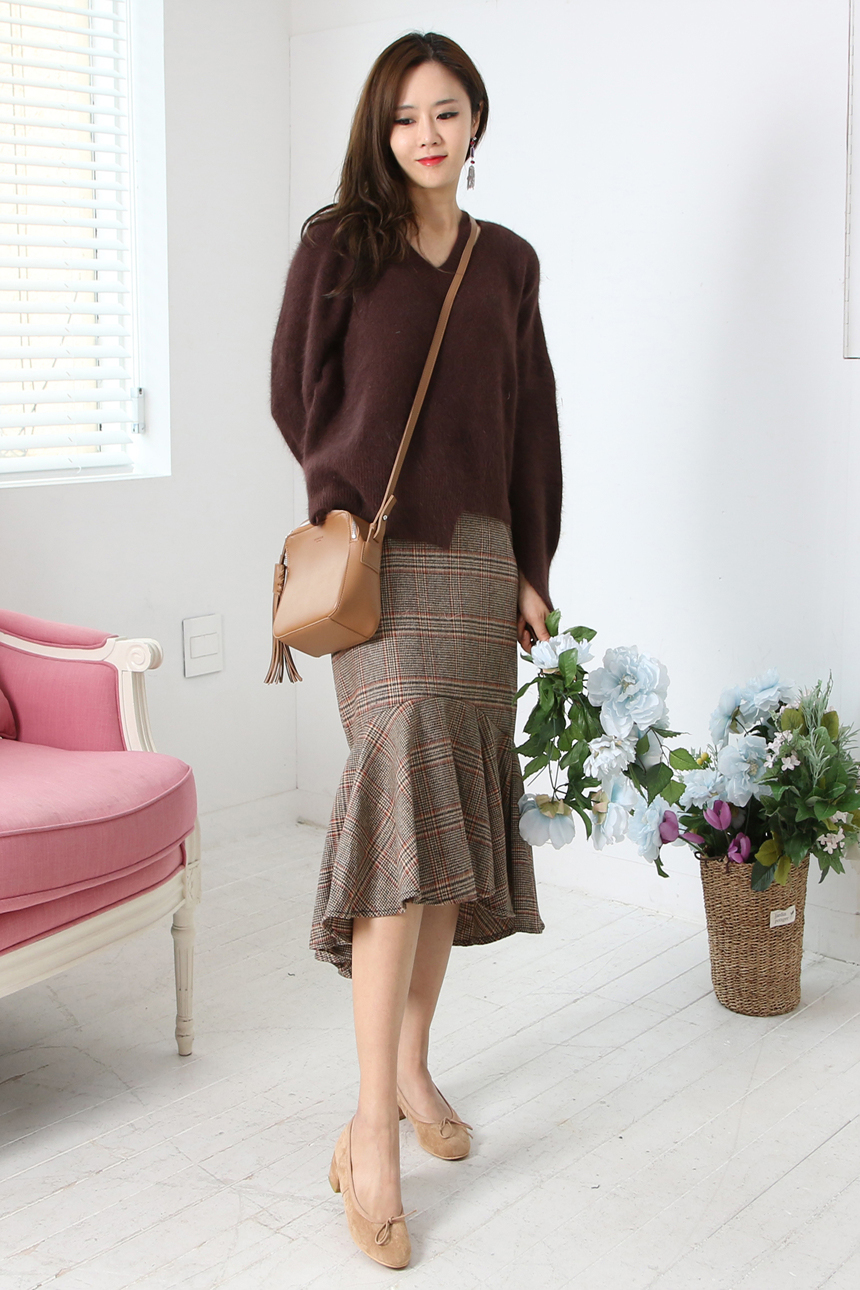 Long Mermaid Check Unhair Winter Attire Look Skirt