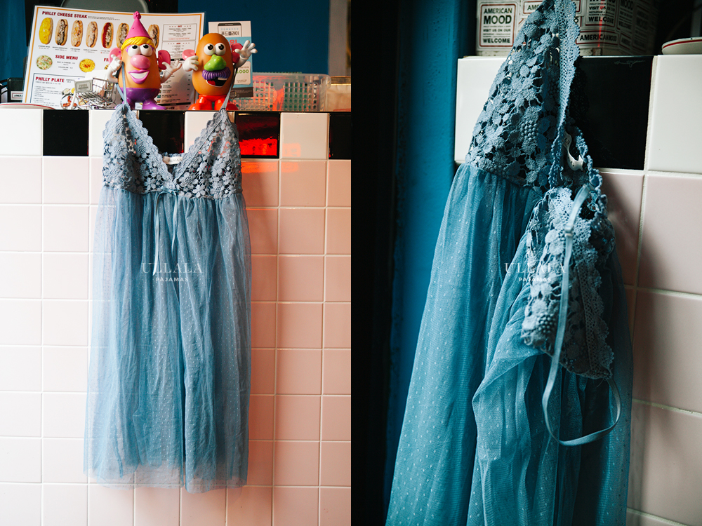 Domestic genuine salon Dark blue pajamas Sexy slip