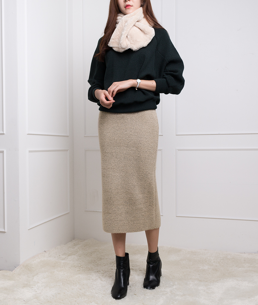 Needle Nose H line Long knit skirt Skirt Women Lon