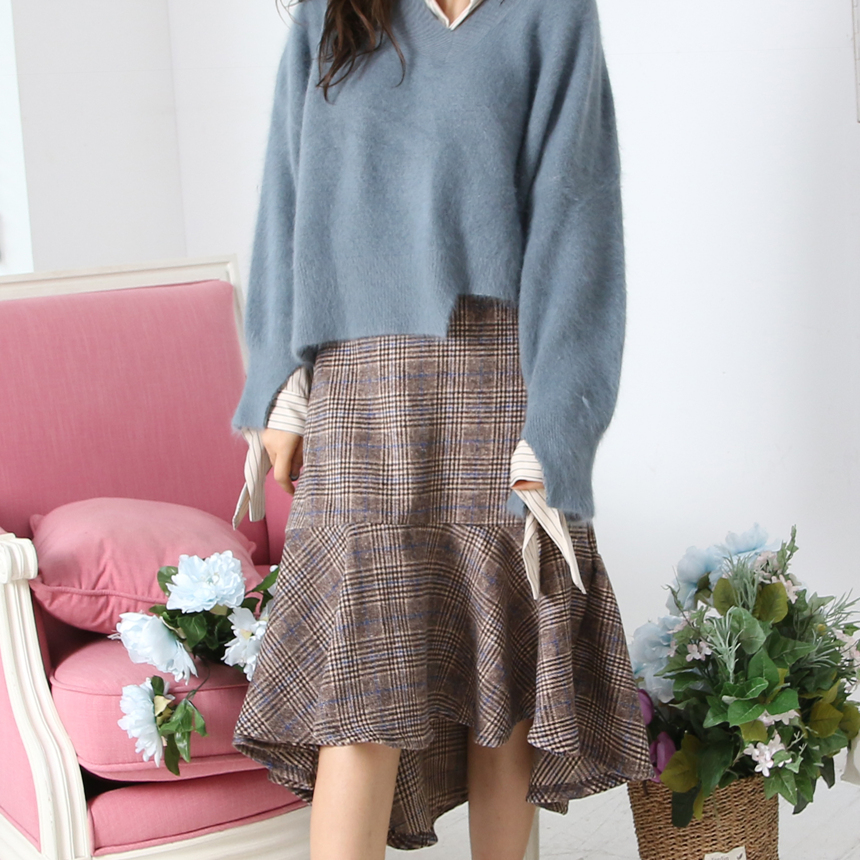 Checked Mermaid Unavailable Fall Winter Woolen Loo