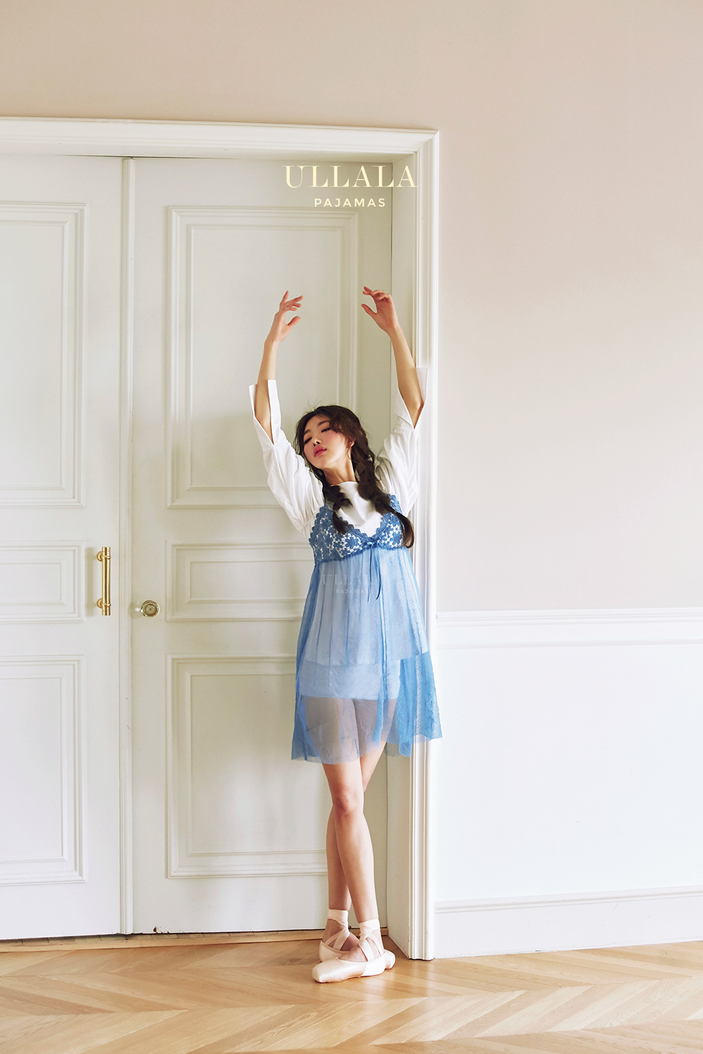 Domestic genuine salon Dark blue pajamas Sexy slip