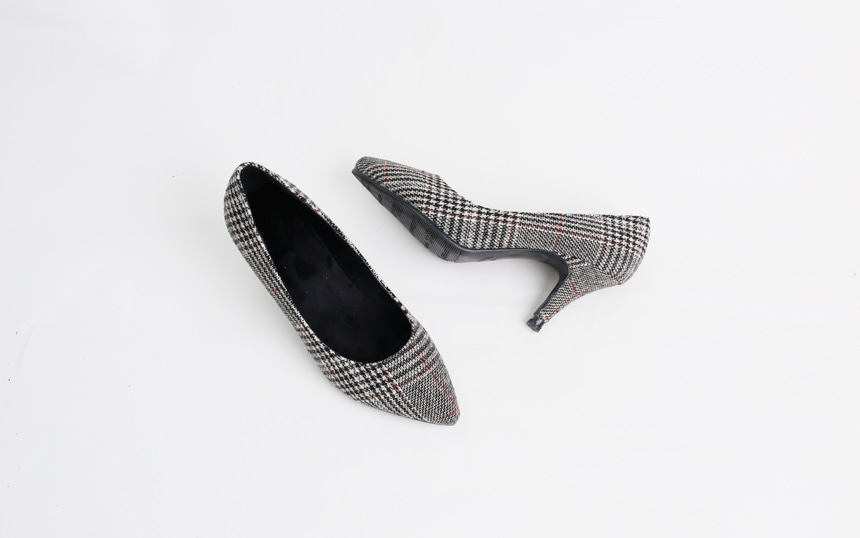 Fabric Check Pumps Lining, Middle-heeled Bashy bem