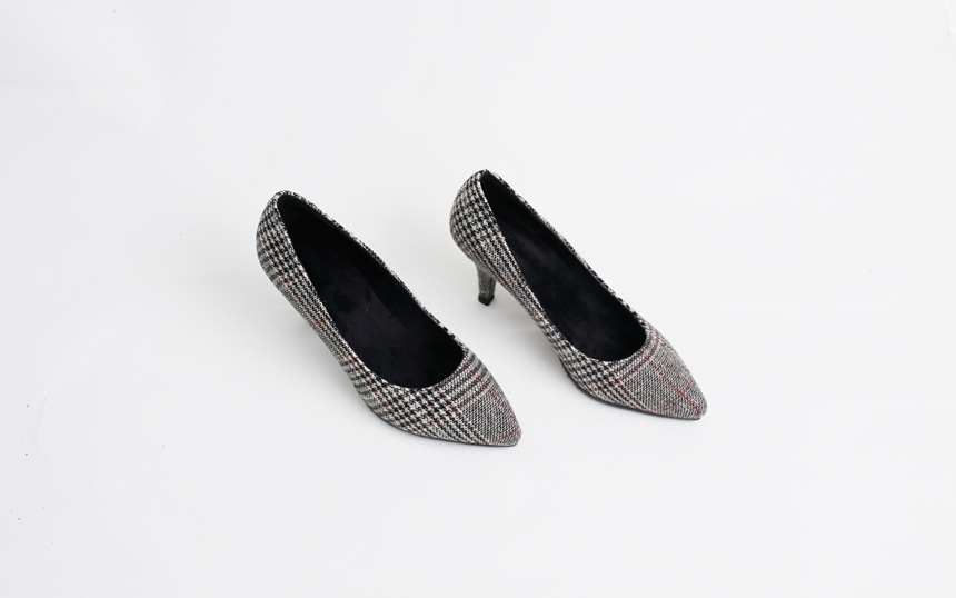 Fabric Check Pumps Lining, Middle-heeled Bashy bem