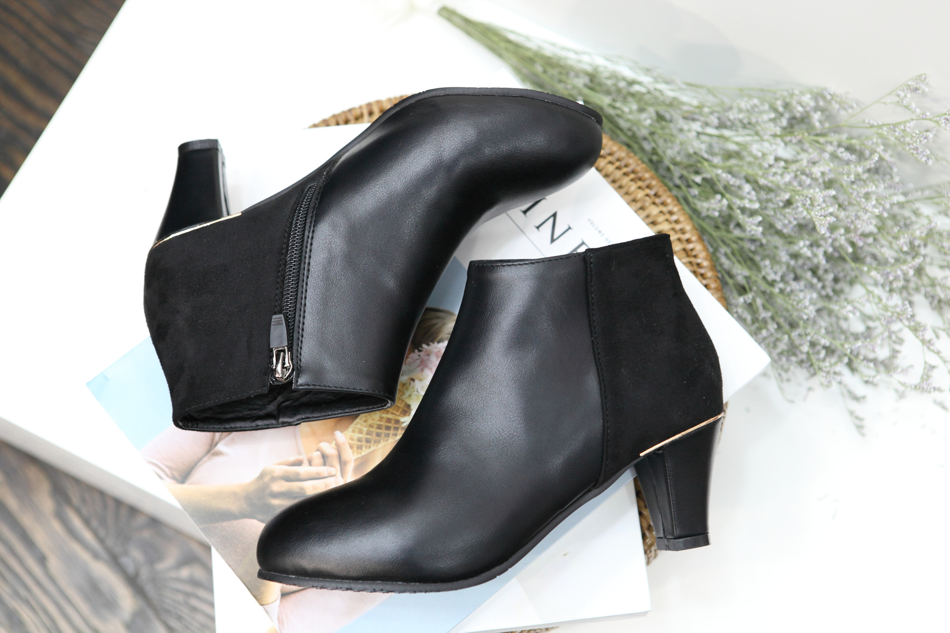 Color suede latex cushion angle boots 2 color shoe