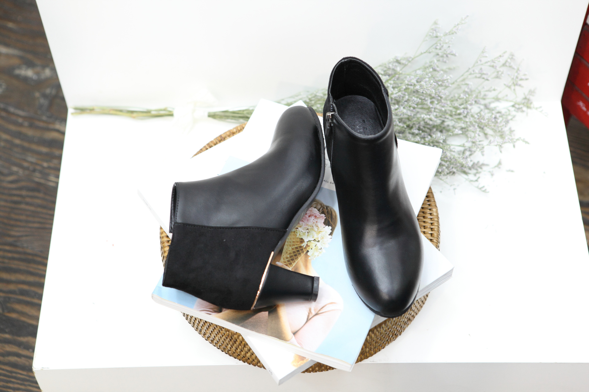 Color suede latex cushion angle boots 2 color shoe