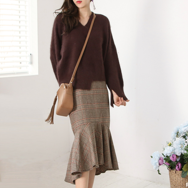 Checked Mermaid Unavailable Fall Winter Woolen Loo