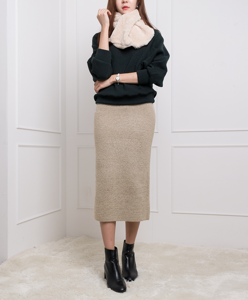 Needle Nose H line Long knit skirt Skirt Women Lon