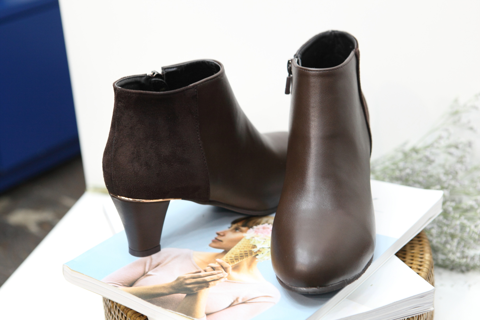 Color suede latex cushion angle boots 2 color shoe