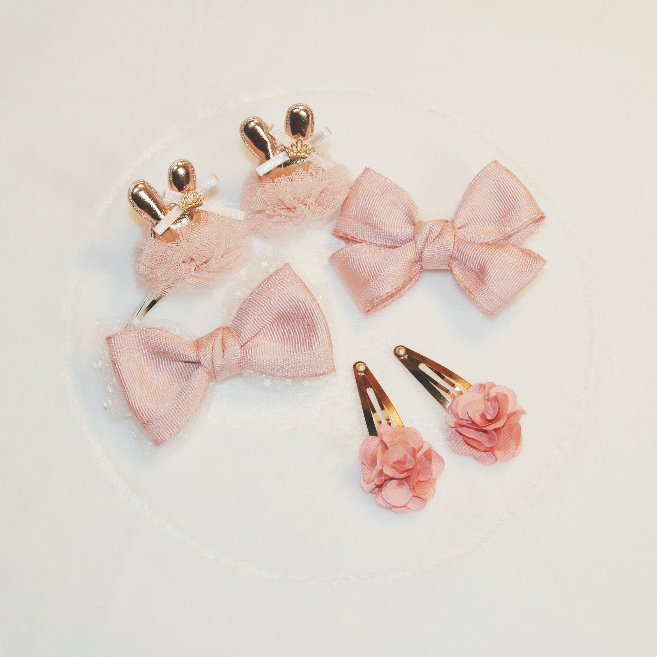 Hair Accessories Baby Pink Ribbon Pin Set Girl Hai