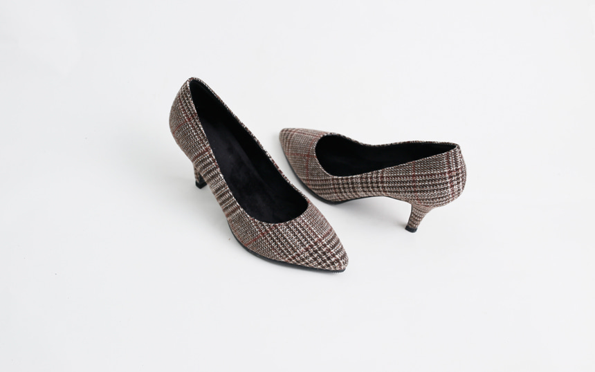 Fabric Check Pumps Lining, Middle-heeled Bashy bem