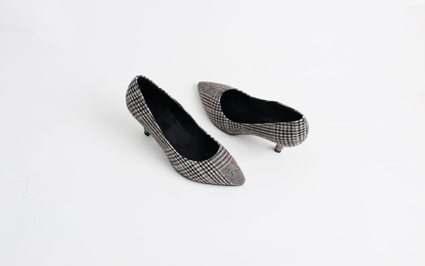 Fabric Check Pumps Lining, Middle-heeled Bashy bem
