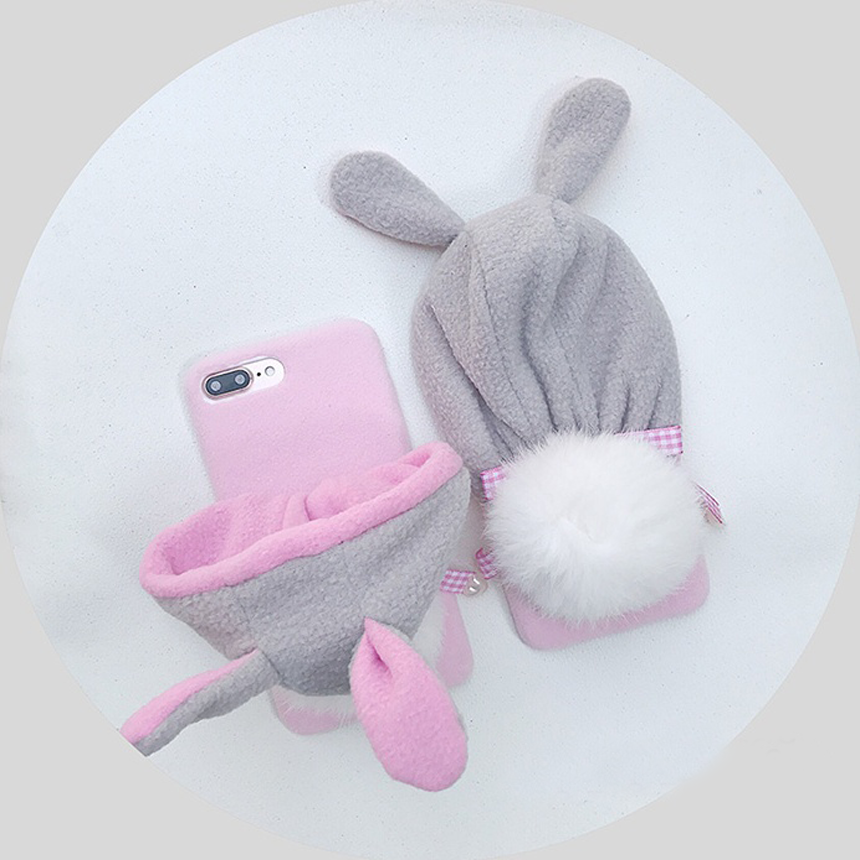 Rabbit hat Iphone 8 case plus strap card embroider