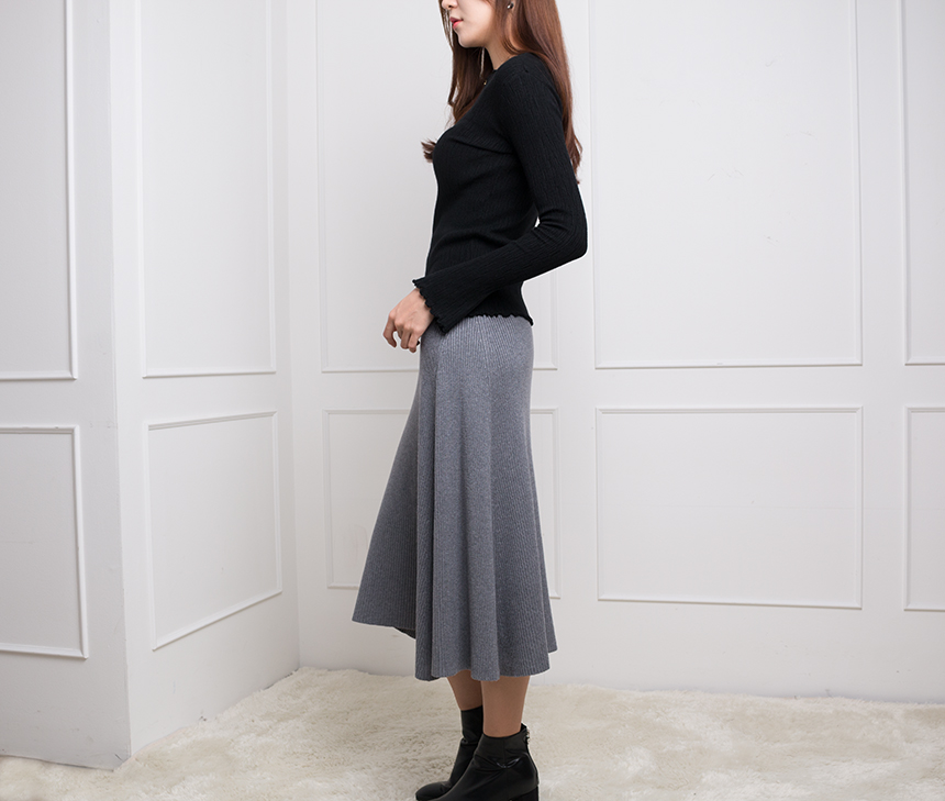 Needle nose flare knit long skirt high quality A l