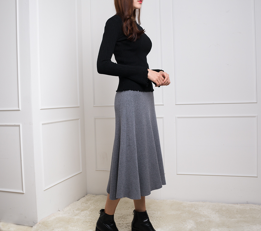 Needle nose flare knit long skirt high quality A l