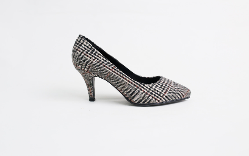 Fabric Check Pumps Lining, Middle-heeled Bashy bem