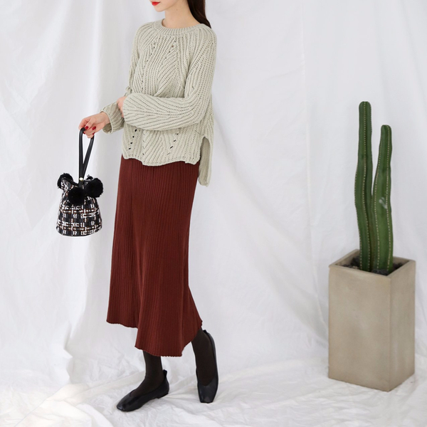 Winter Banding Flare Wrinkled Skirt Women Long Ple