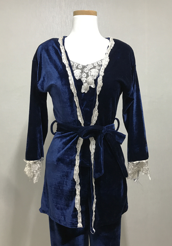 Velvet lace pajama gown 3pcs set 2color girl emoti