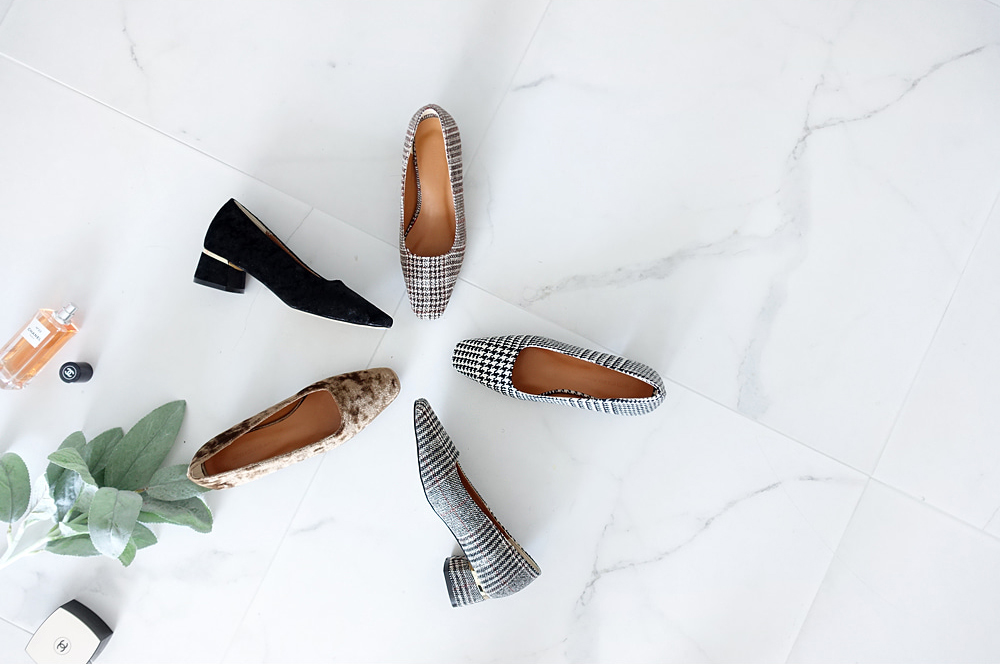 Middle Heel Velvet Check Pumps 4cm Fall Shoes Houn