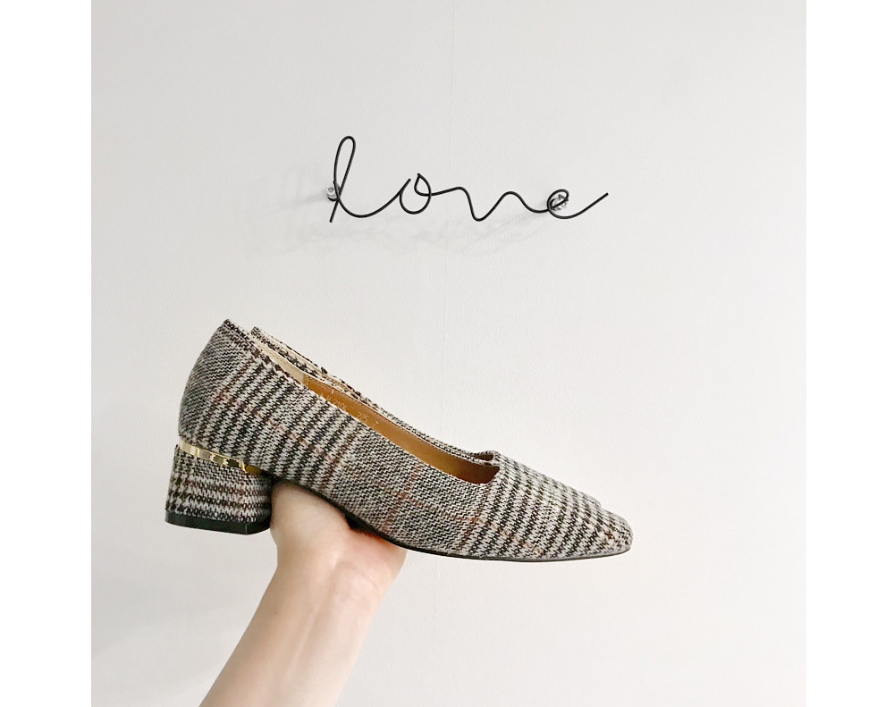 Middle Heel Velvet Check Pumps 4cm Fall Shoes Houn