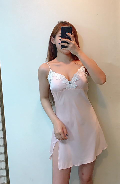 Silk lace slip gown pajama set pink blue navy styl