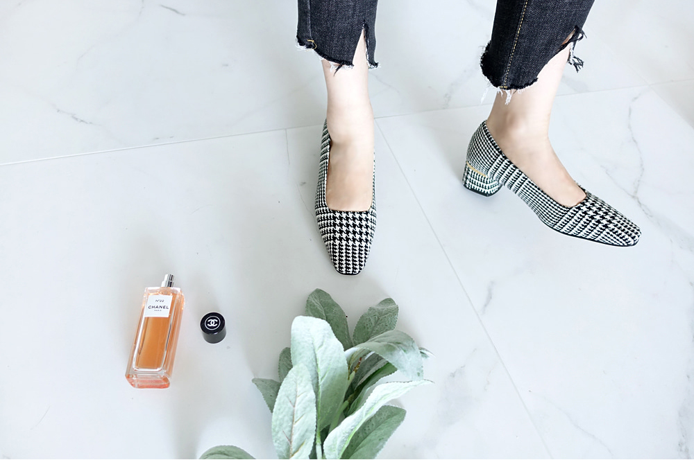 Middle Heel Velvet Check Pumps 4cm Fall Shoes Houn