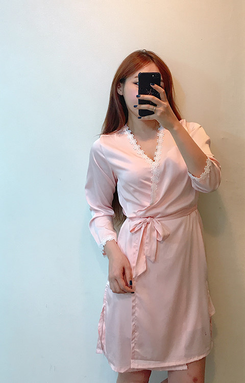 Silk lace slip gown pajama set pink blue navy styl