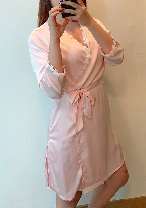 Silk lace slip gown pajama set pink blue navy styl