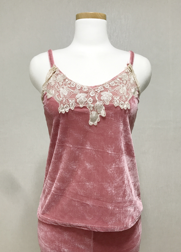 Velvet lace pajama gown 3pcs set 2color girl emoti