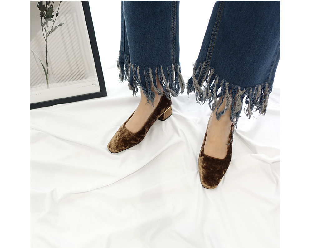 Middle Heel Velvet Check Pumps 4cm Fall Shoes Houn