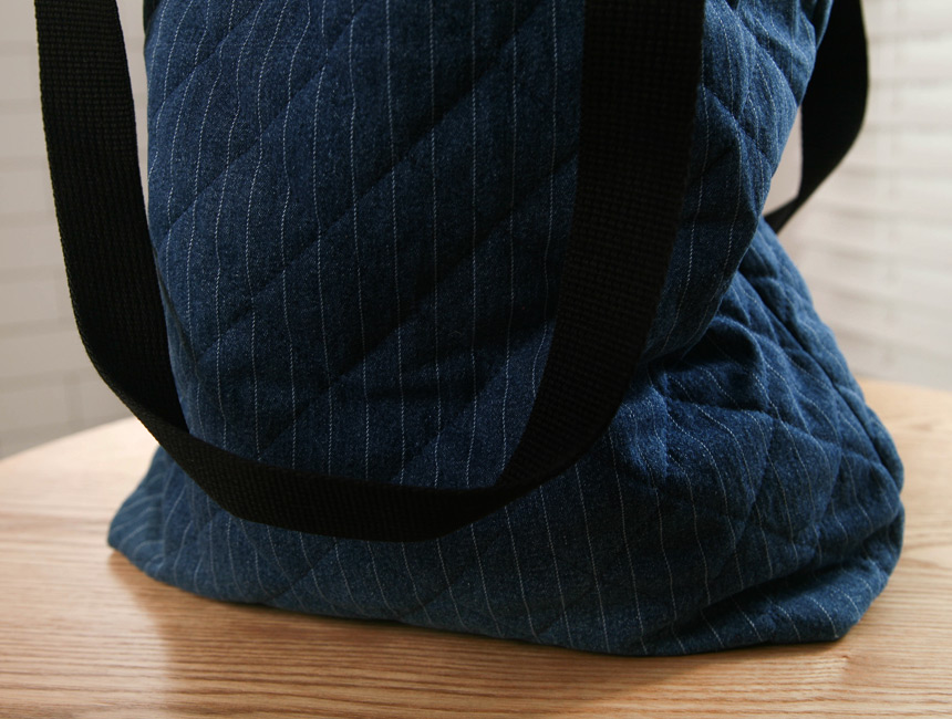 Denim Quilted Stripe Eco Bag Shoulder Bag Durable 