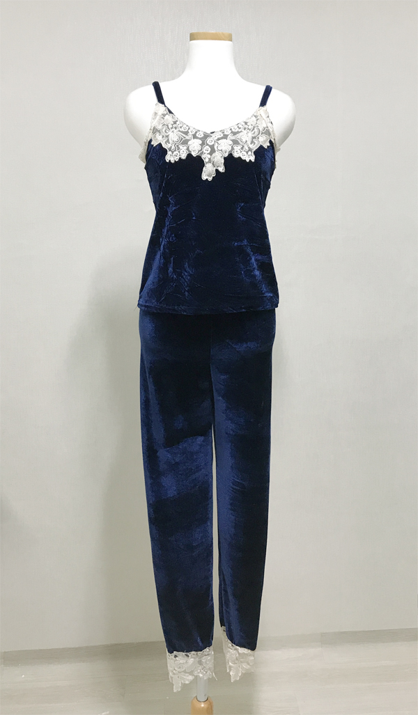 Velvet lace pajama gown 3pcs set 2color girl emoti