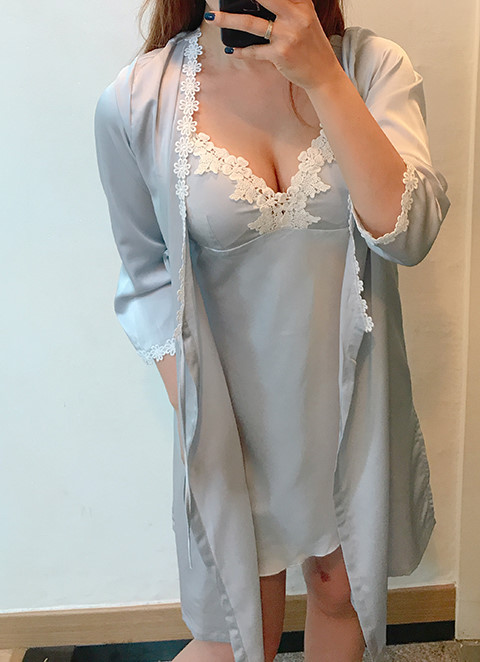 Silk lace slip gown pajama set pink blue navy styl