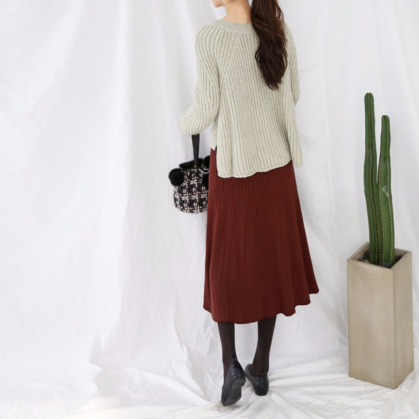 Winter Banding Flare Wrinkled Skirt Women Long Ple