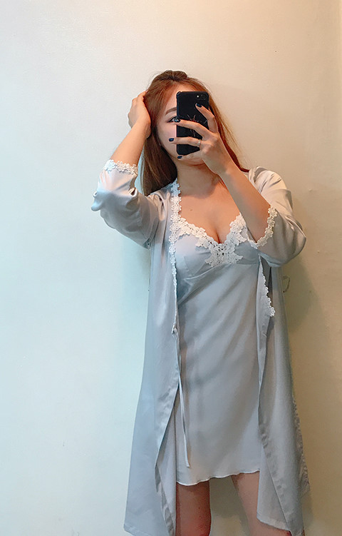 Silk lace slip gown pajama set pink blue navy styl