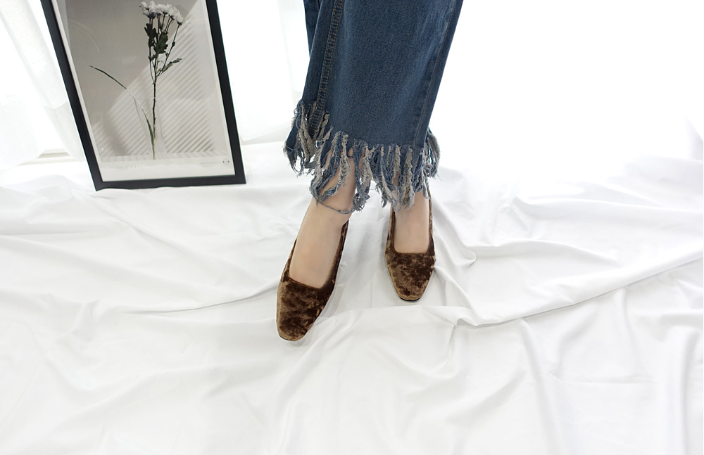 Middle Heel Velvet Check Pumps 4cm Fall Shoes Houn