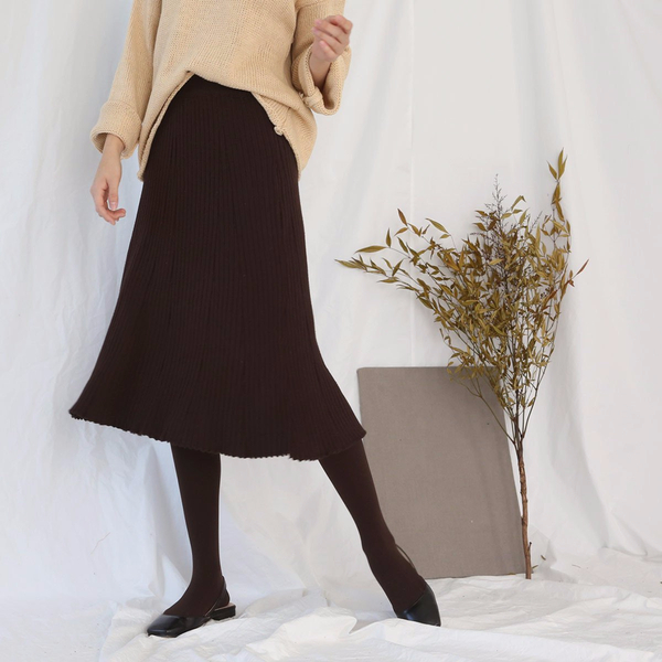 Winter Banding Flare Wrinkled Skirt Women Long Ple