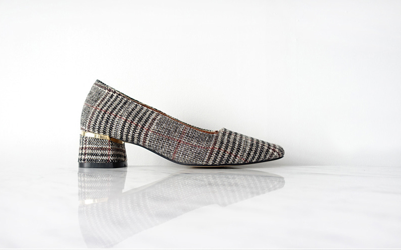 Middle Heel Velvet Check Pumps 4cm Fall Shoes Houn