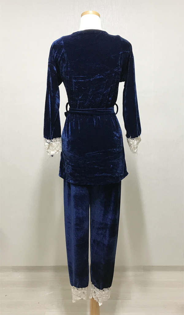 Velvet lace pajama gown 3pcs set 2color girl emoti