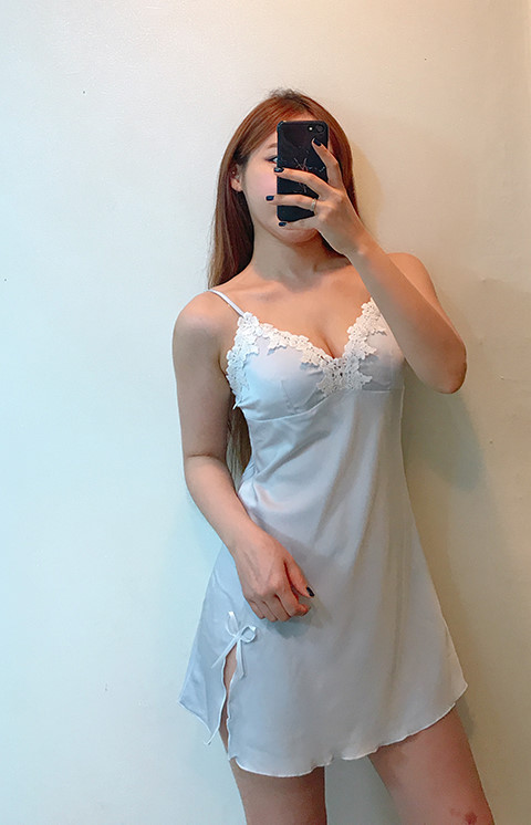 Silk lace slip gown pajama set pink blue navy styl