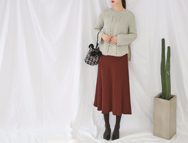 Winter Banding Flare Wrinkled Skirt Women Long Ple