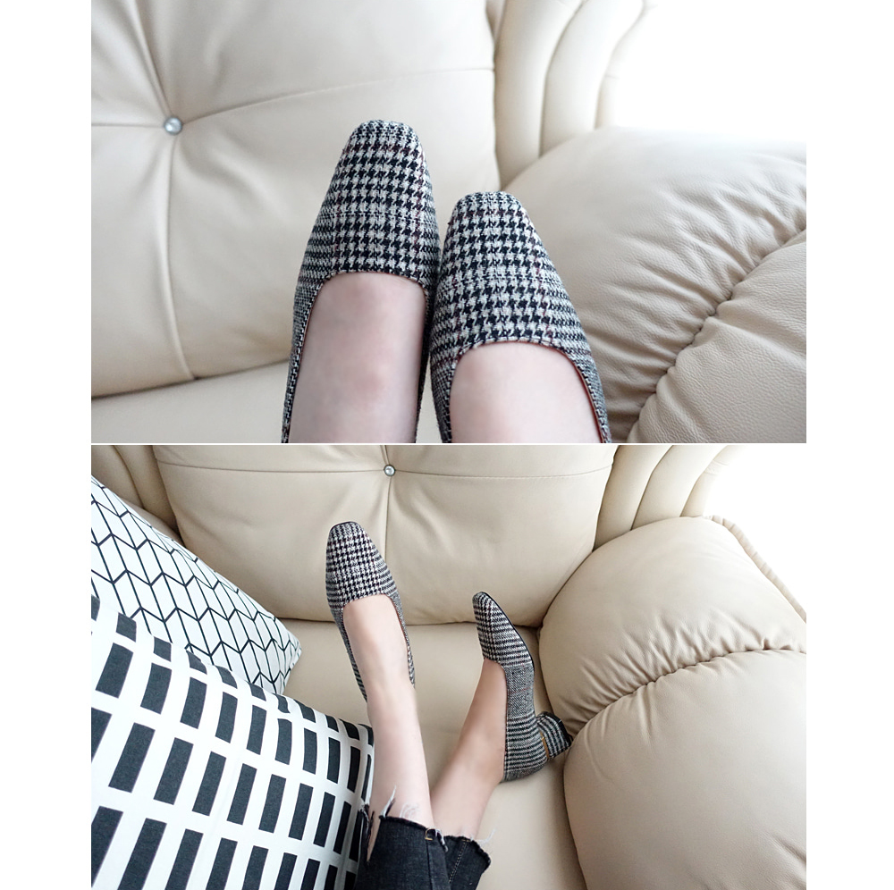 Middle Heel Velvet Check Pumps 4cm Fall Shoes Houn