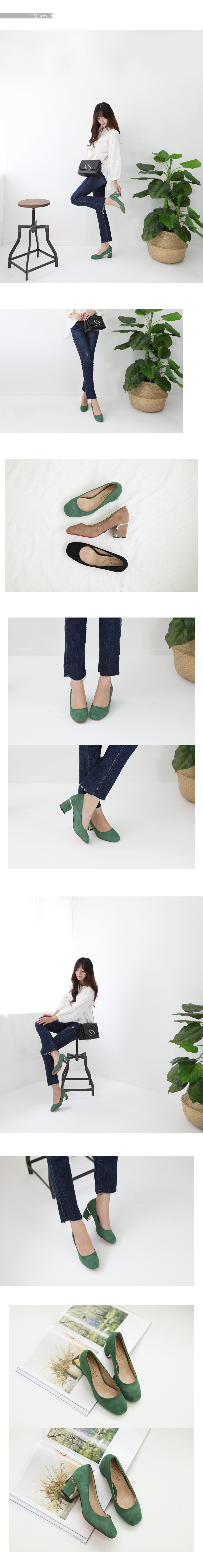 Gold heeled suede Middle heel 6cm black, green, br