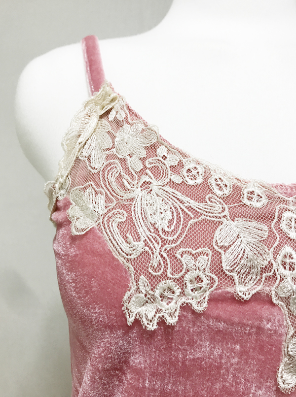 Velvet lace pajama gown 3pcs set 2color girl emoti