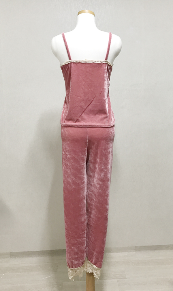 Velvet lace pajama gown 3pcs set 2color girl emoti