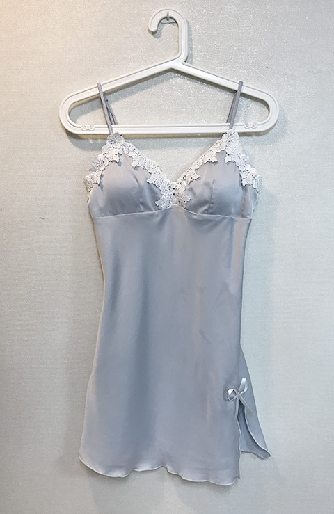 Silk lace slip gown pajama set pink blue navy styl